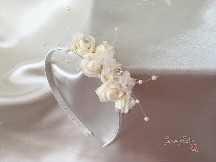 Ivory Rose Crystal With Ivory Pearl Babies Breath