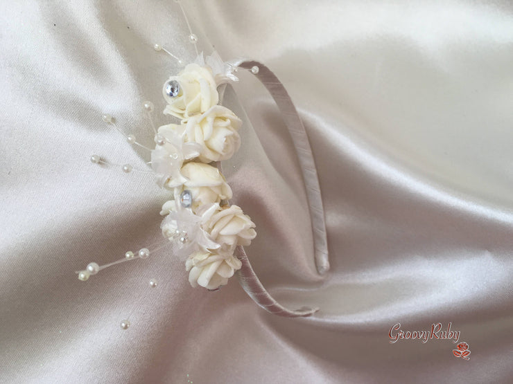 Ivory Rose Crystal With Ivory Pearl Babies Breath
