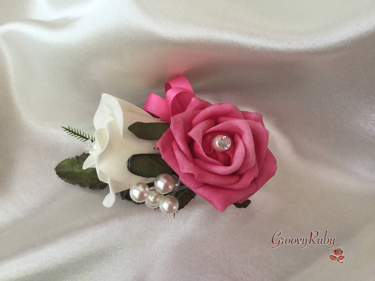 Ladies Pin On Corsage With Pearl Spray & Ribbon - Colour Combination Of your Choice
