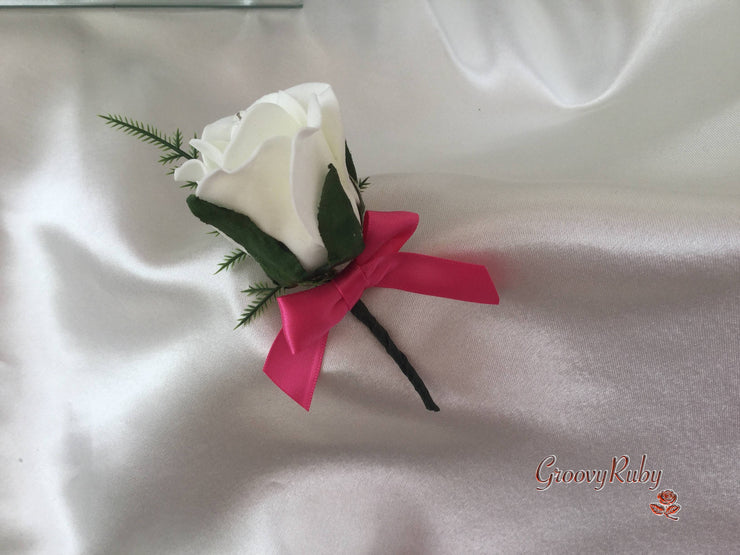 Single Crystal Bow Buttonhole - Bow Colour of your Choice
