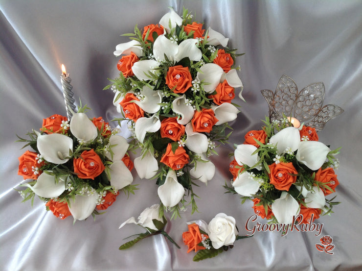 Orange Rose & White Large Calla Lily