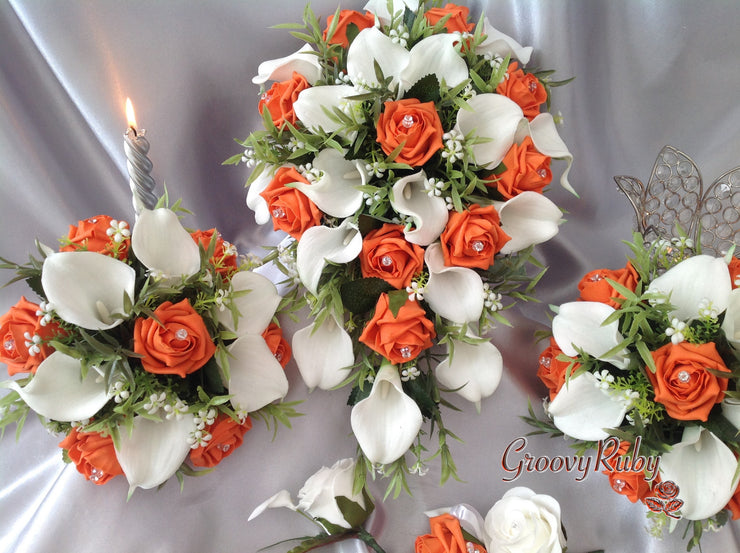 Orange Rose & White Large Calla Lily