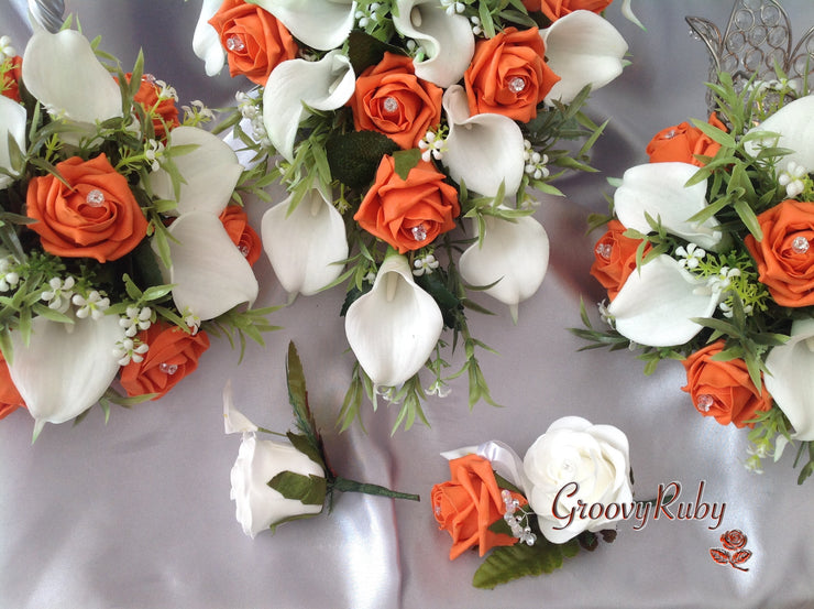 Orange Rose & White Large Calla Lily