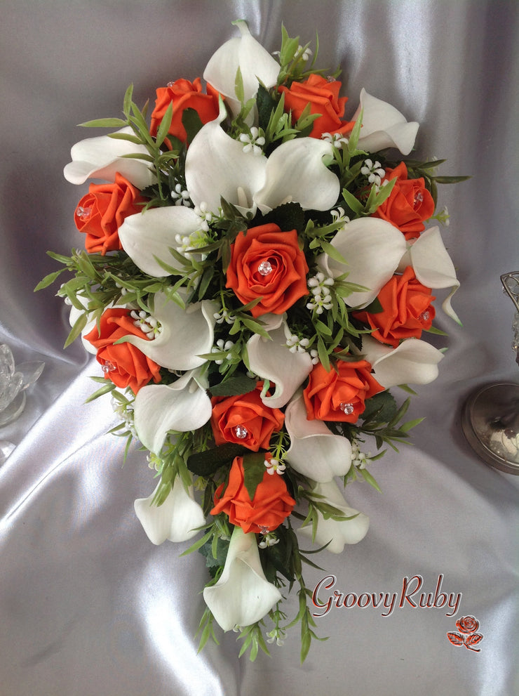 Orange Rose & White Large Calla Lily