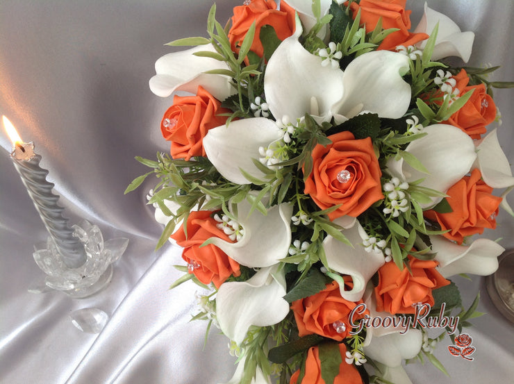 Orange Rose & White Large Calla Lily
