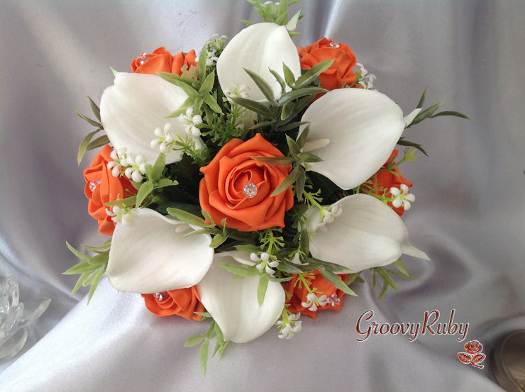 Orange Rose & White Large Calla Lily