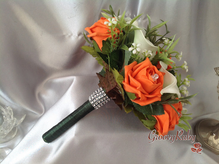 Orange Rose & White Large Calla Lily