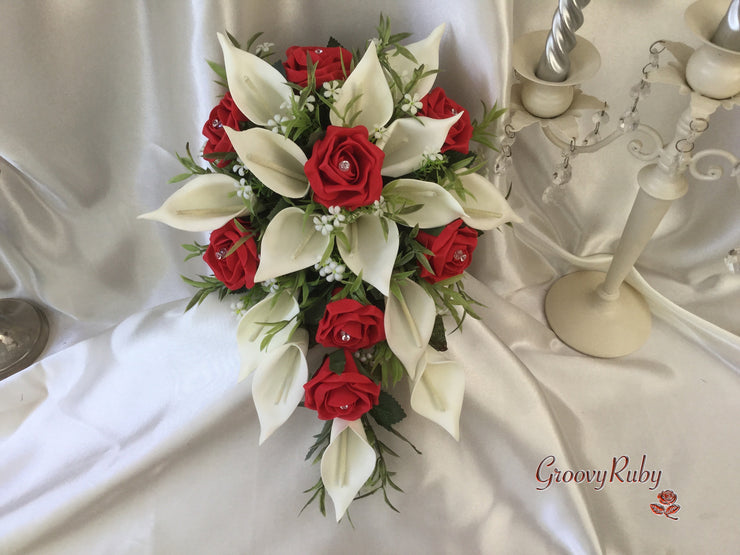 Light Red Rose & Large Ivory Calla Lily