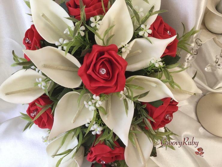 Light Red Rose & Large Ivory Calla Lily