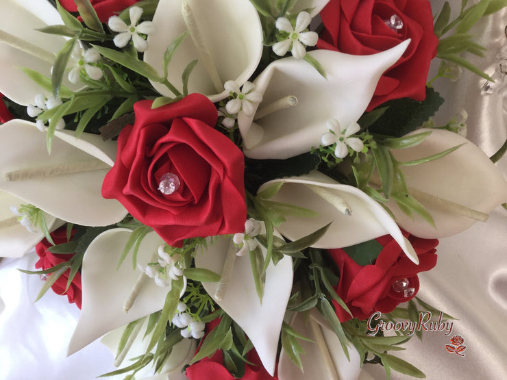 Light Red Rose & Large Ivory Calla Lily