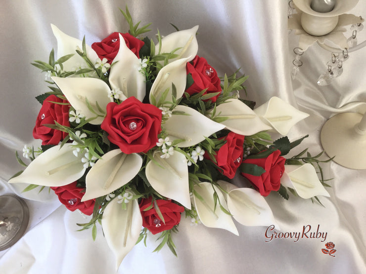 Light Red Rose & Large Ivory Calla Lily