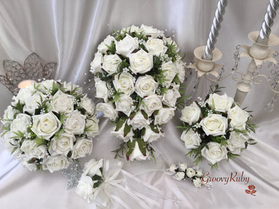 Ivory Rose With Foliage & Crystal Sprays