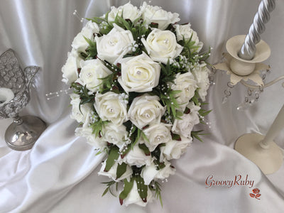Ivory Rose With Foliage & Pearl Sprays