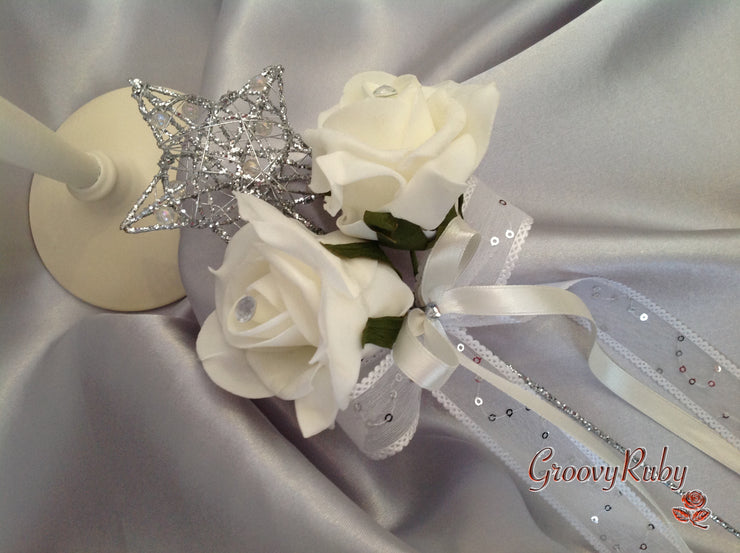 Ivory Rose Foliage & Crystal Bead
