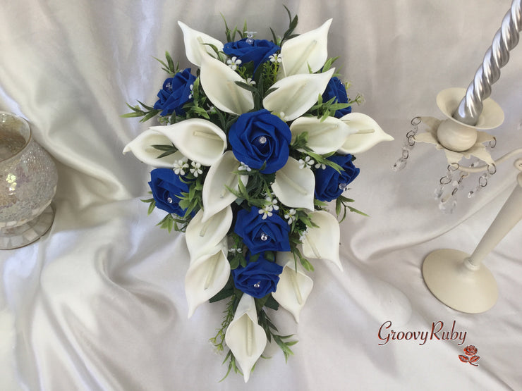 Royal Blue Rose & Large Ivory Calla Lily
