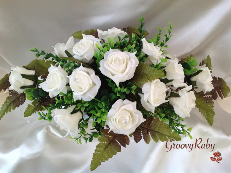 Ivory Rose Foliage & Crystal Bead