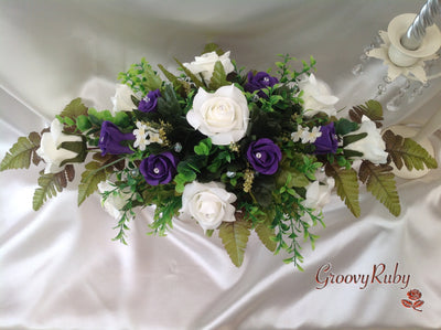 Cadbury Purple & Ivory Rose Table Centrepiece