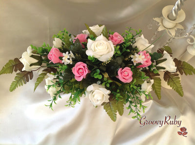 Baby Pink & Ivory Rose Table Centrepiece
