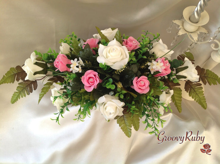 Baby Pink & Ivory Rose Table Centrepiece