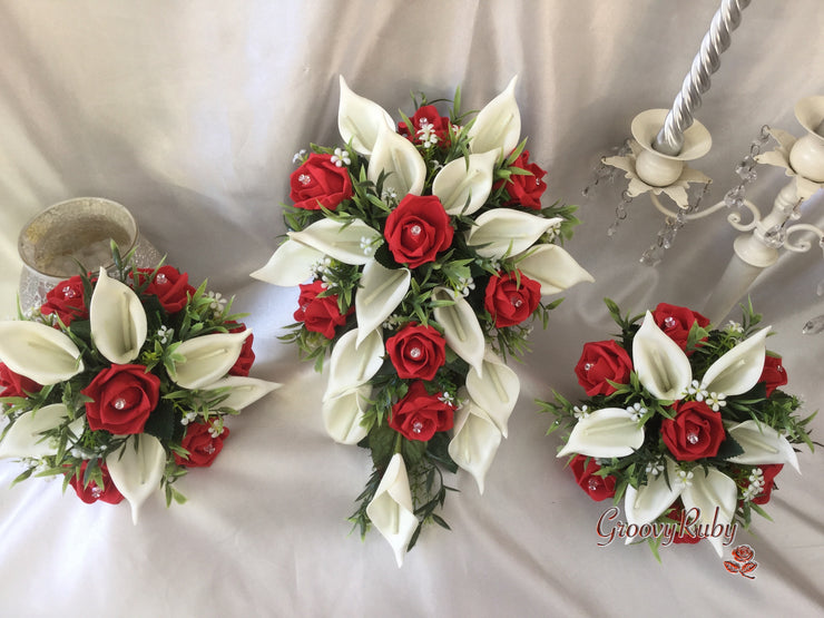 Light Red Rose & Large Ivory Calla Lily