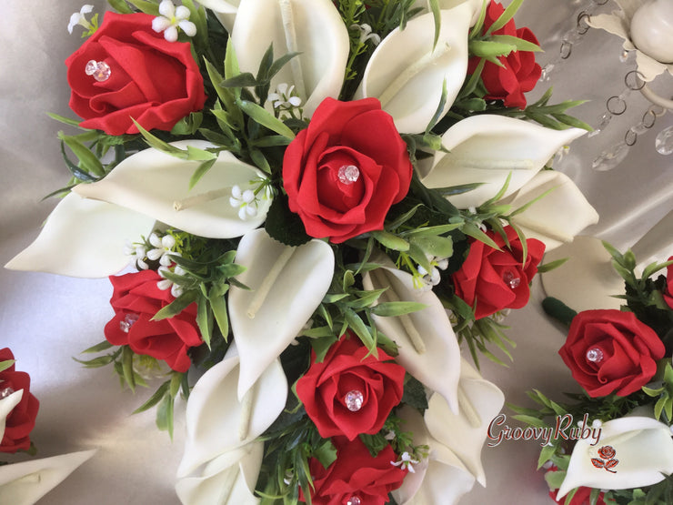 Light Red Rose & Large Ivory Calla Lily
