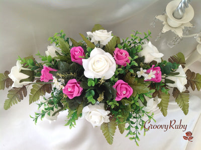 Hot Pink & Ivory Rose Table Centrepiece