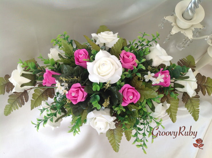 Hot Pink & Ivory Rose Table Centrepiece