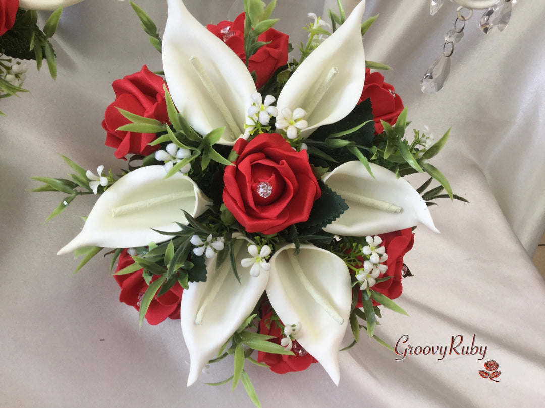 Decoración Hogar Flores NearlyNatural Lirios Cala Artificiales Rojos -  Arreglo Floral En Jarrón Arreglo Floral Jarrón, image size:1080x810