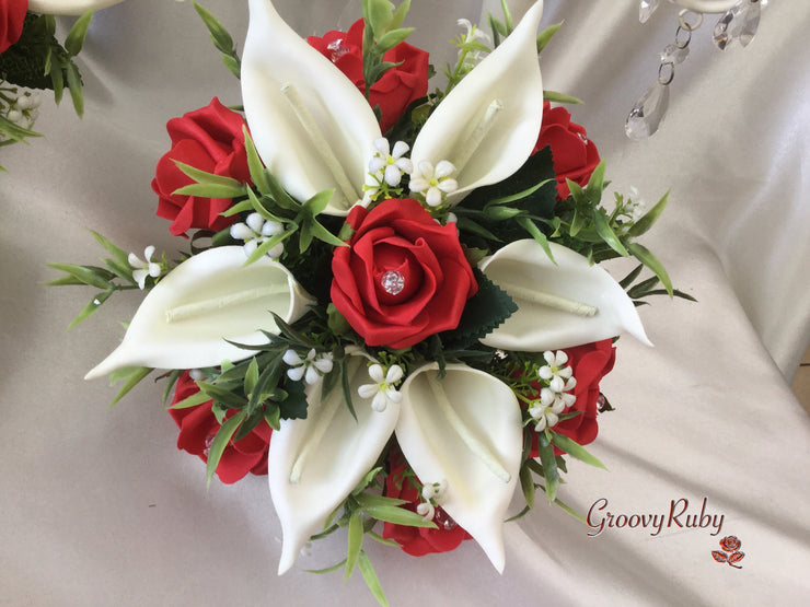 Light Red Rose & Large Ivory Calla Lily