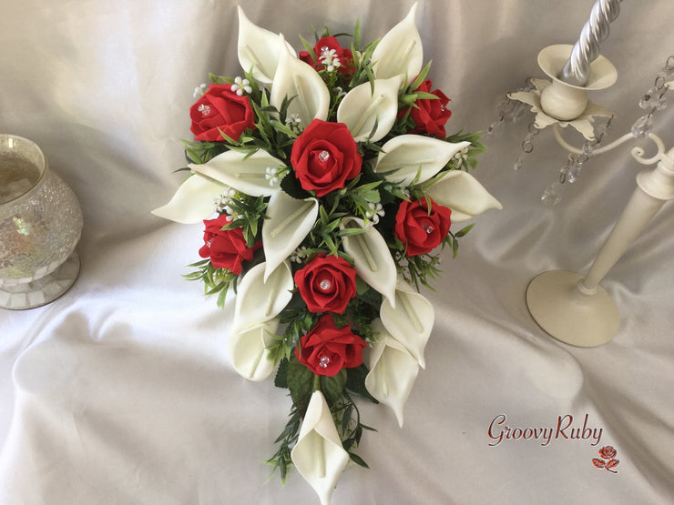Light Red Rose & Large Ivory Calla Lily