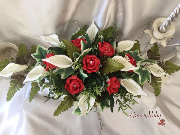 Light Red Rose & Large Ivory Calla Lily