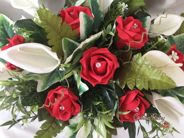 Light Red Rose & Large Ivory Calla Lily