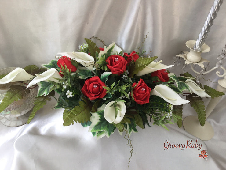 Light Red Rose & Large Ivory Calla Lily