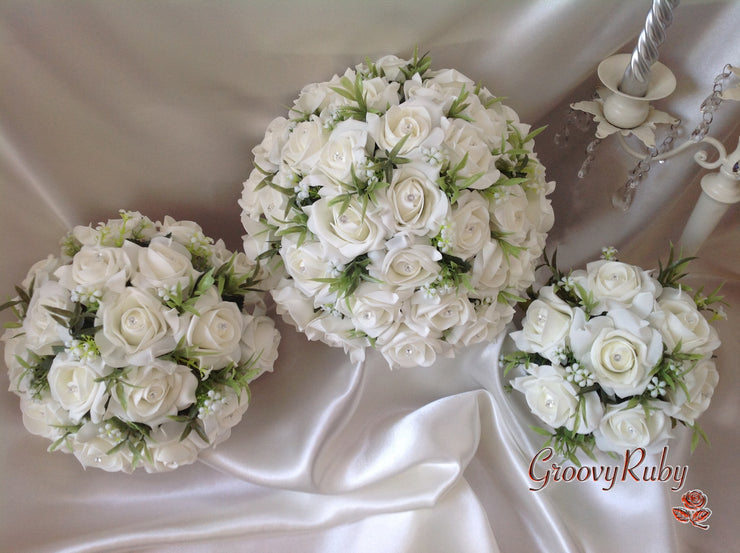 Ivory Rose Foliage & Crystal Bead