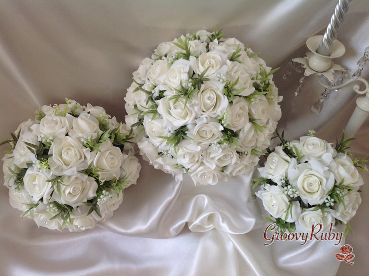 Ivory Rose Foliage & Crystal Bead