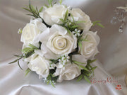 Ivory Rose Foliage & Crystal Bead