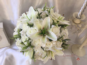 Tiger Lily & Ivory Rose Pearl Brooch With Foliage