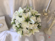 Tiger Lily & Ivory Rose Pearl Brooch With Foliage
