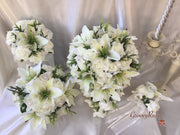 Tiger Lily & Ivory Rose Pearl Brooch With Foliage