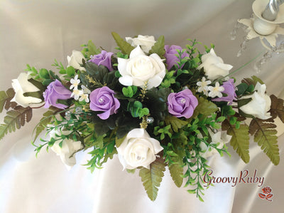 Lilac & Ivory Rose Table Centrepiece