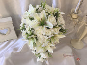 Tiger Lily & Ivory Rose Pearl Brooch With Foliage