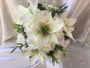 Tiger Lily & Ivory Rose Pearl Brooch With Foliage