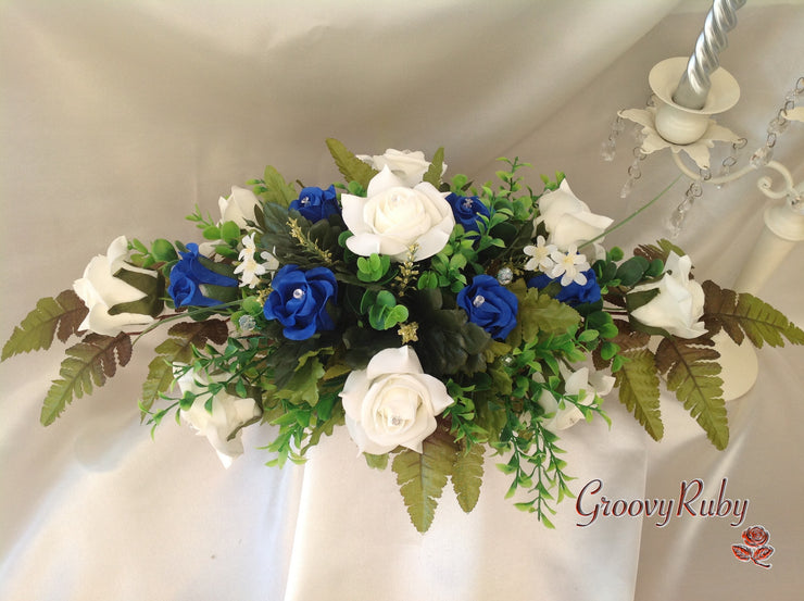 Royal Blue & Ivory Rose Table Centrepiece