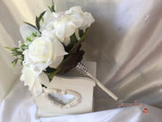 Tiger Lily & Ivory Rose Pearl Brooch With Foliage