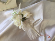 Tiger Lily & Ivory Rose Pearl Brooch With Foliage