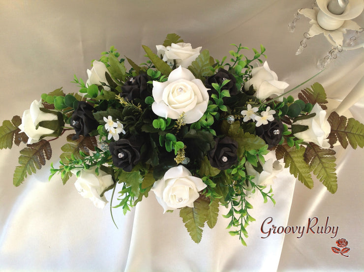 Black & Ivory Rose With Pearls & Brooch Crystal