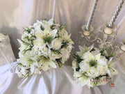 Tiger Lily & Ivory Rose Pearl Brooch With Foliage