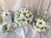 Tiger Lily & Ivory Rose Pearl Brooch With Foliage