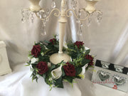 Burgundy Rose & White Calla Lily Wired Candelabra Table Rings