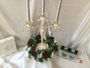 Burgundy Rose & White Calla Lily Wired Candelabra Table Rings